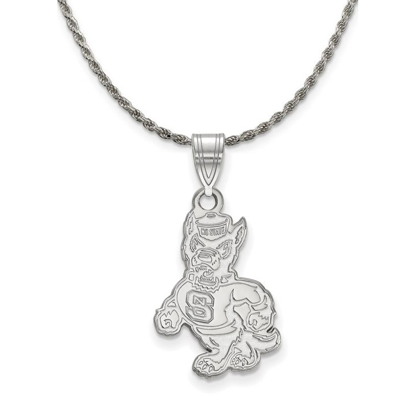 Sterling Silver North Carolina Large Wolfpak Logo Necklace - 22 Inch